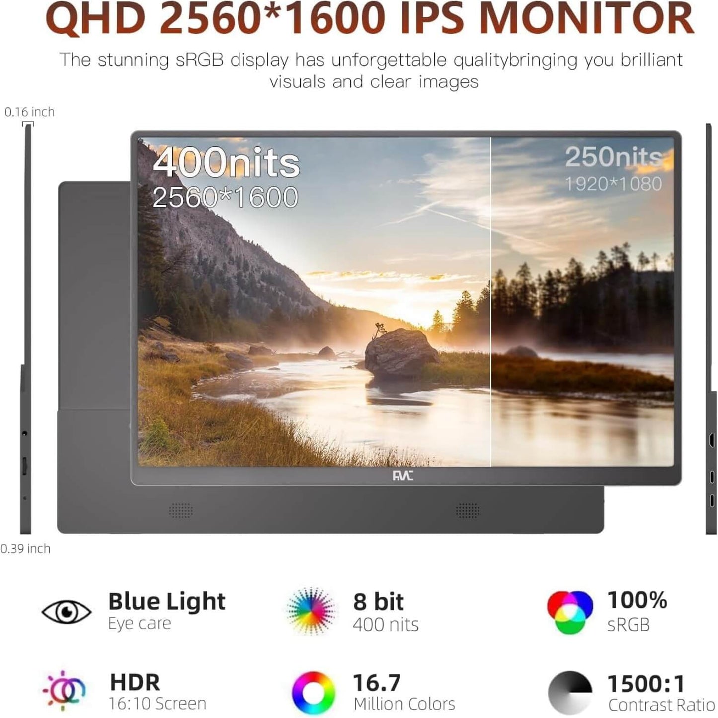 16"" QHD 144hz 2.5K Portable Monitor - Smart Gizmo Tech